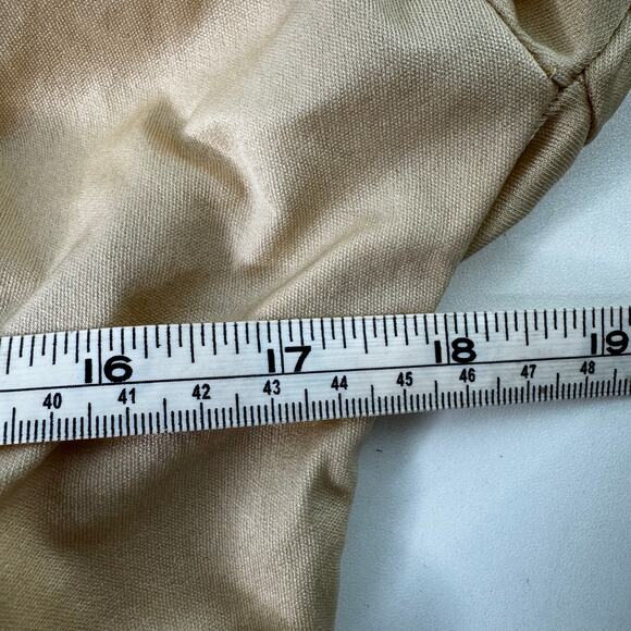 VTG 80s Shiny Tan Blouse Lace  Button Up Shirt Women’s Medium Coquette Fairy - Picture 5 of 6